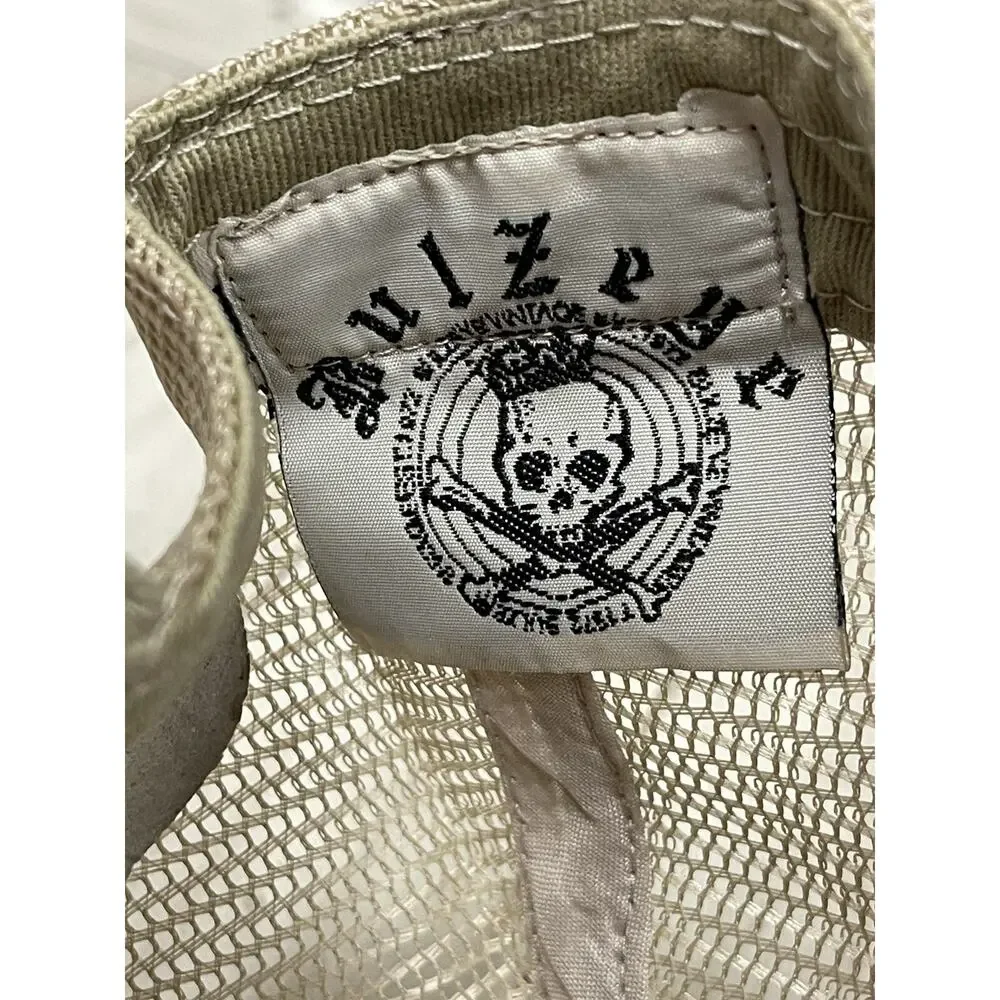 Bulzeye Hat Mens Beaded Cap Tease Me Print Heart Embroidered Ripped Khaki A4